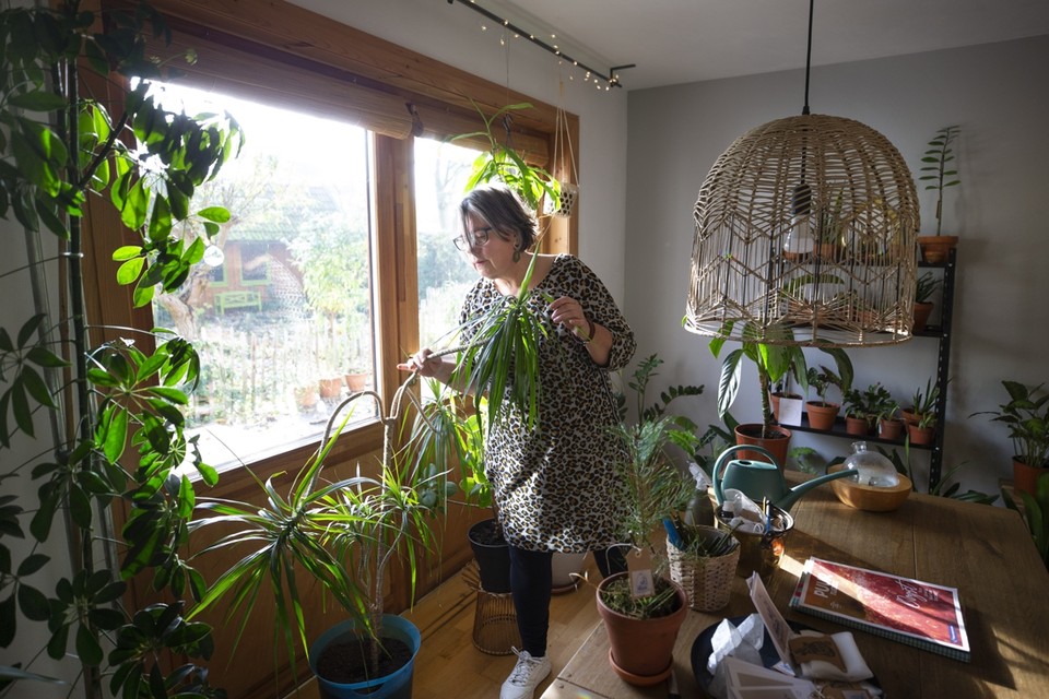De kamer van Marianne Douven staat vol planten. 