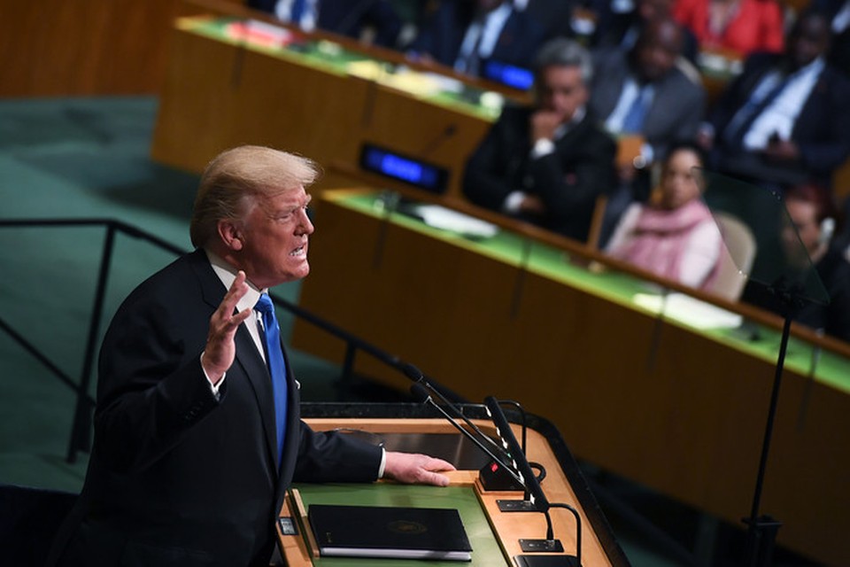 President Trump tijdens zijn toespraak voor de Verenigde Naties