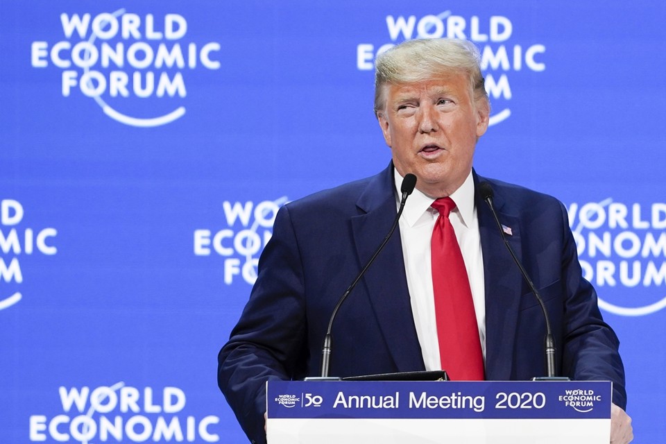 Donald Trump tijdens het World Economic Forum in Davos. 