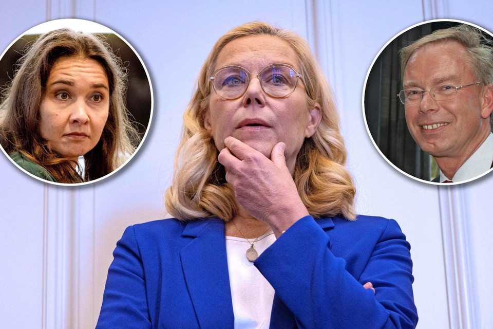 Voormalig D66-partijvoorzitter Anne-Marie Spierings (links) partijprominent Frans van Drimmelen (rechts) en Sigrid Kaag: „Nieuw leiderschap begint bij jezelf.”  