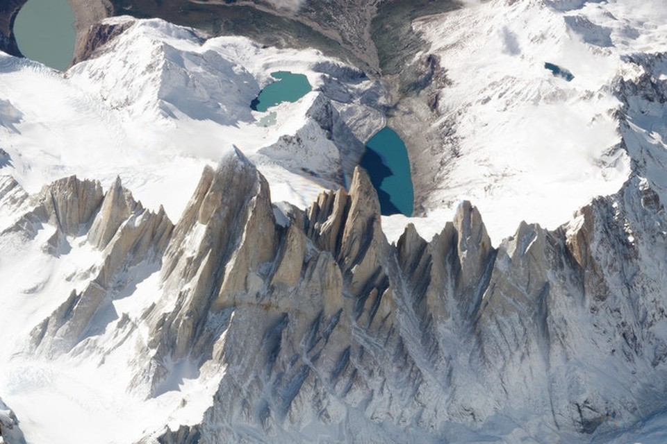 De 3400 meter hoge berg Fitz Roy op de grens van Chili en Argentinië. 