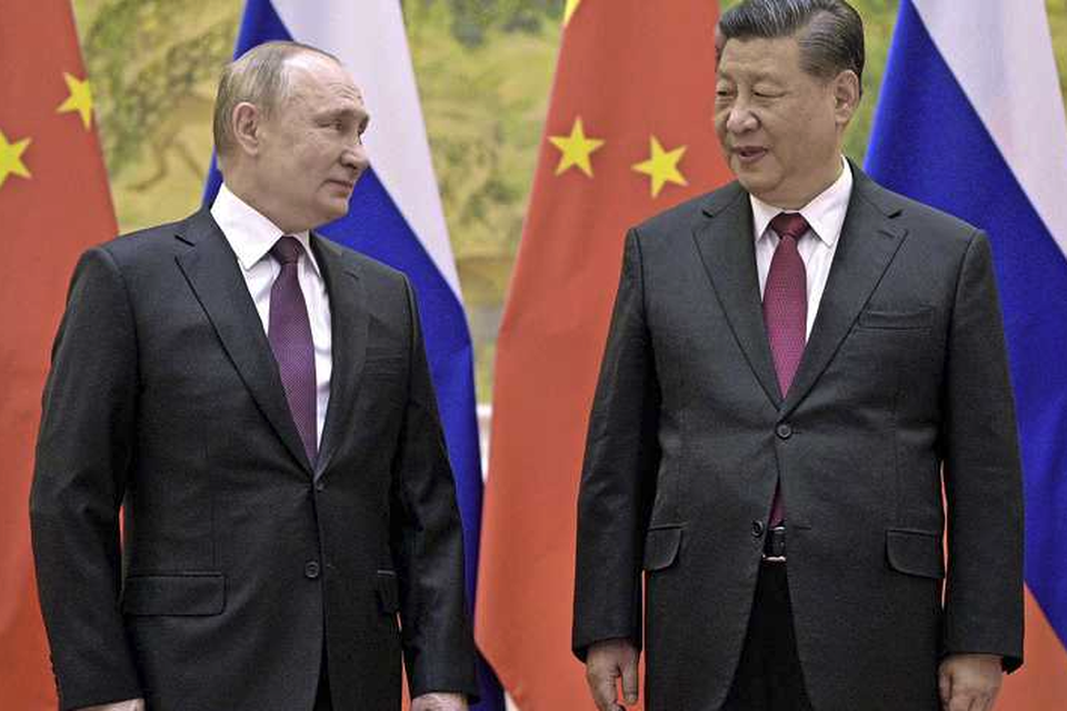 De Russische president Vladimir Poetin en de Chinese leider Xi Jinping tijdens een ontmoeting in Peking op 4 februari 2022. 