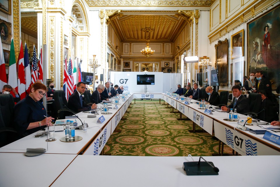 Ministers van de G7 tijdens een vergadering. 
