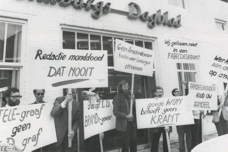 Journalisten van het Limburgs Dagblad staakten in 1972 tegen de overname door De Telegraaf.