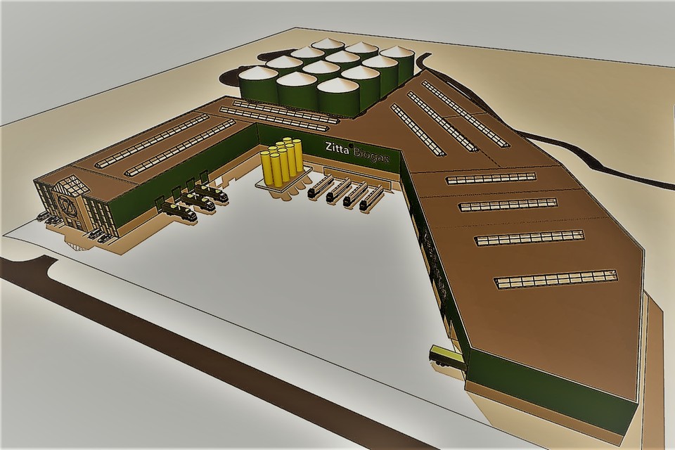 Schets van Nederlands grootste biogasinstallatie op Chemelot. 