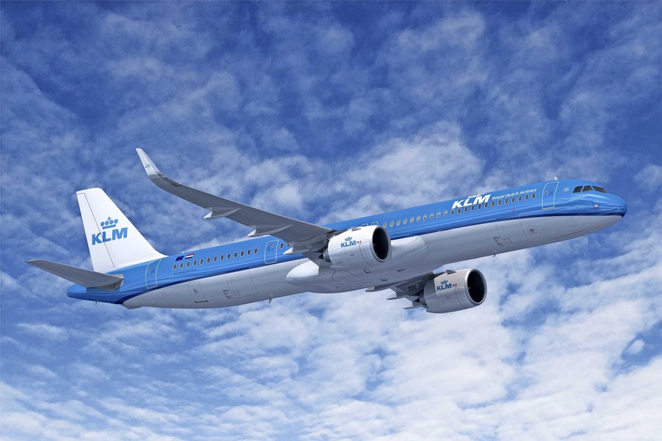 Een Airbus A321 in KLM-kleuren. De eerste moet over twee jaar in de vloot komen. 