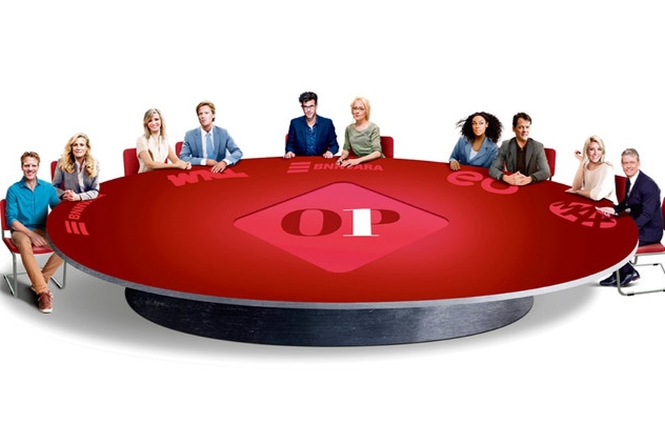 De tien presentatoren van Op1: Willemijn Veenhoven en Erik Dijkstra (BNNVARA), Giovanca Ostiana en Tijs van den Brink (EO), Carrie ten Napel en Charles Groenhuijsen (Omroep MAX), Welmoed Sijtsma en Sander Schimmelpenninck (WNL), Sophie Hilbrand en Hugo Logtenberg (BNNVARA). 