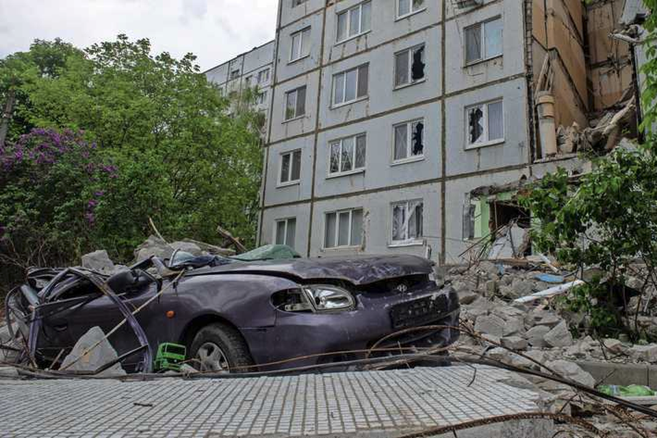Grote schade door bombardementen in Charkov. 