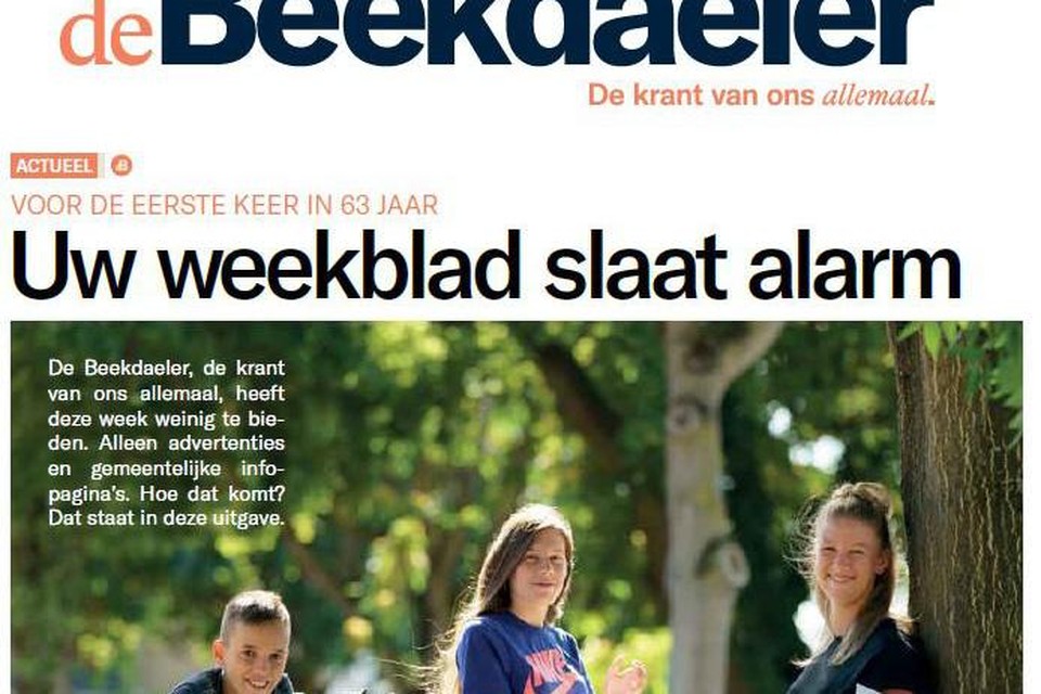 Voorpagina van de ‘uitgeklede’ editie van De Beekdaeler. 