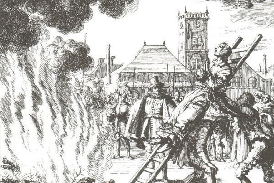 Een brandstapel in de zestiende eeuw. 