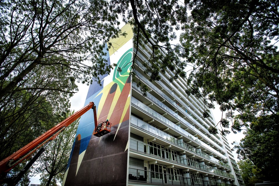 Peter Schunkstraat wordt aan de zesde XXL-mural gewerkt. 