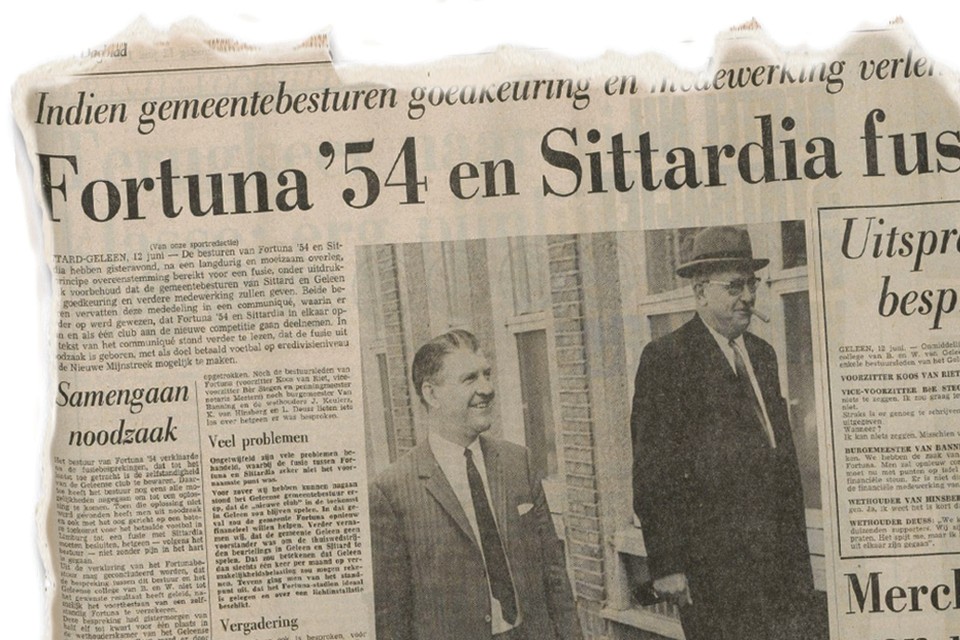 Uit het Limburgs Dagblad van 12 juni 1968: de fusie tussen Sittardia en Fortuna ’54 is een feit. 