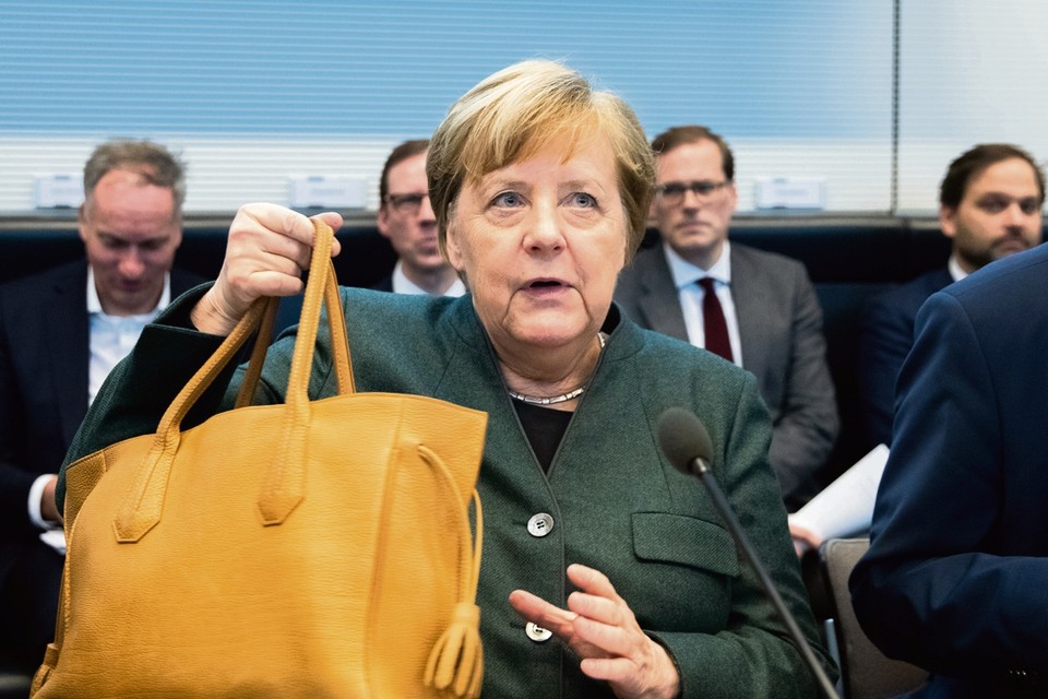 Angela Merkel vorige week bij een fractievergadering van de CDU en CSU in de Berlijnse Bondsdag. 