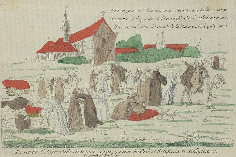 Opheffing van een nonnenklooster tijdens de Franse Revolutie, 1790. 