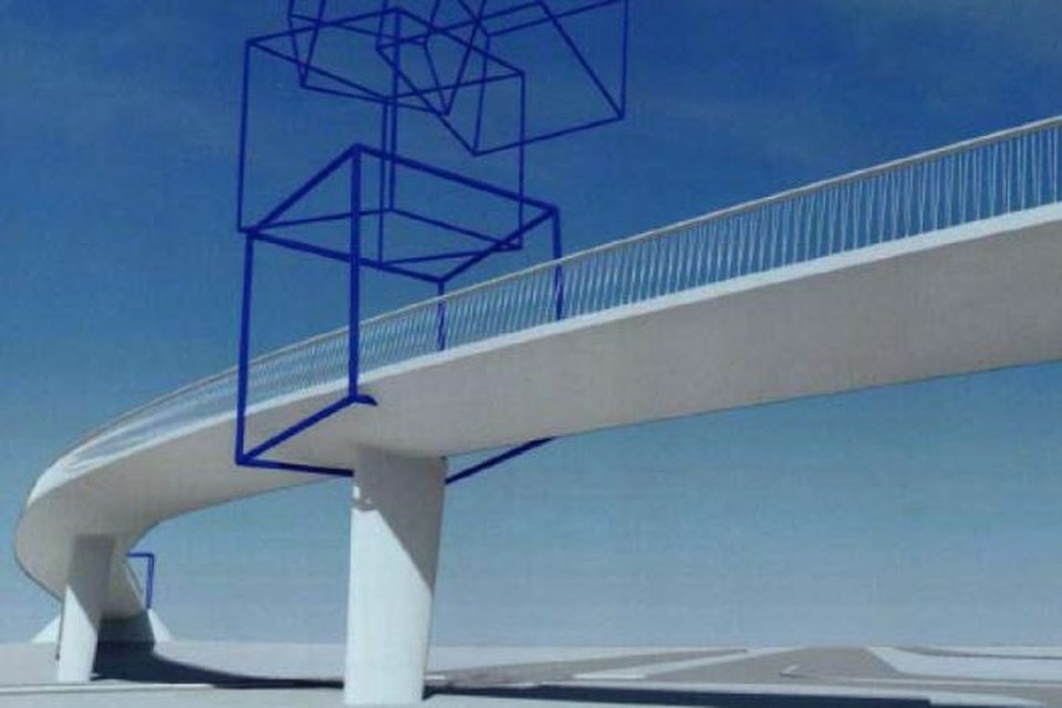Eén van de beelden op de nieuwe brug over de N274.