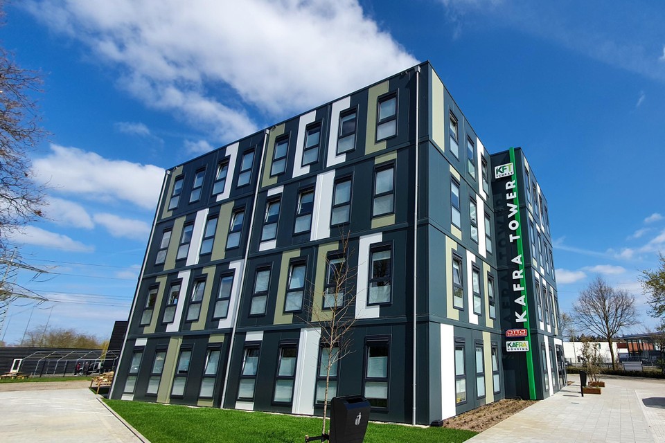 Een Kafra Tower zoals in Venray is volgens de gemeente een mogelijkheid voor de huisvesting van ontheemden.