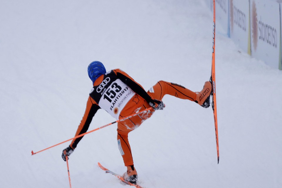 Adrian Solano bij de Nordic Skiing World Championships in Lahti, Finland.
