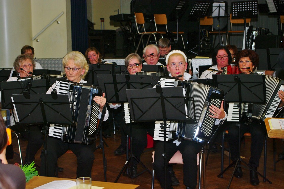 Leden van het orkest uit Born in actie. 