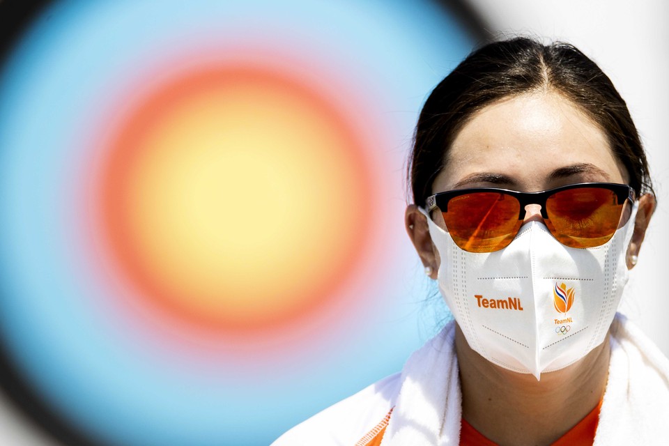 Gabriela Bayardo komt even op adem tijdens het kwalificatietoernooi in Tokio. 