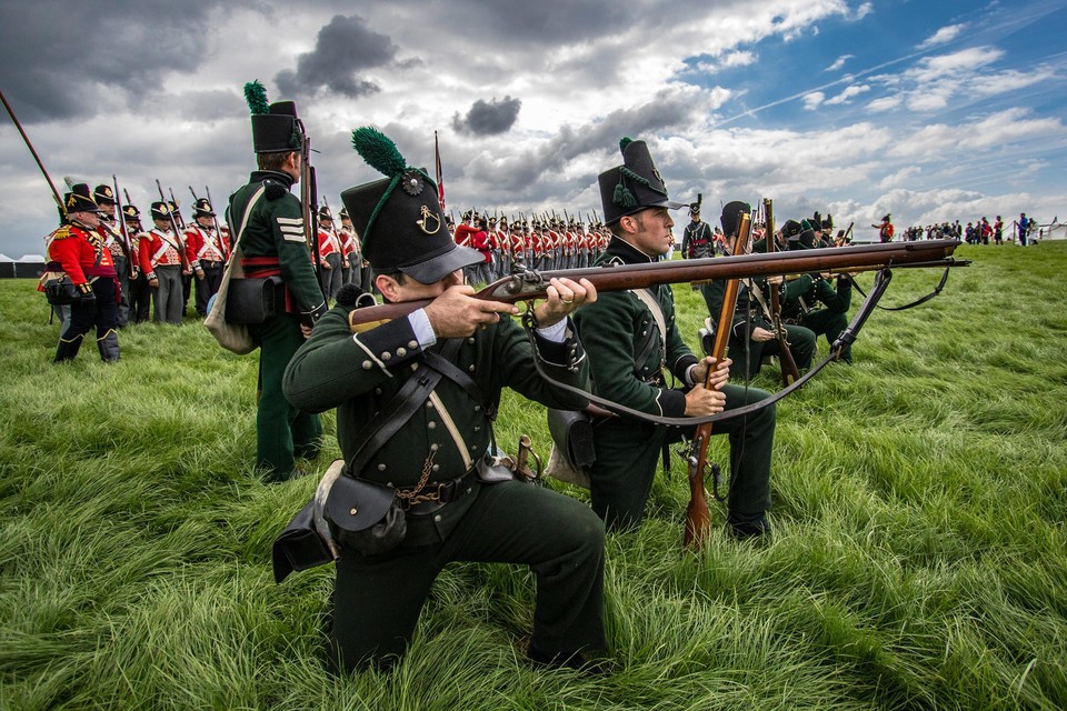 Re-enactment van de Slag bij Waterloo. 