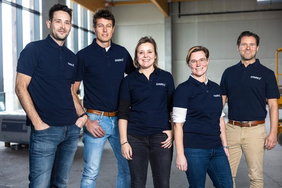 Some of the team behind Sparkx (from left to right): Faust Govaert, Michiel Van Schaik, Anja Swinnen, Cindy Parent, and Mathieu Renier.