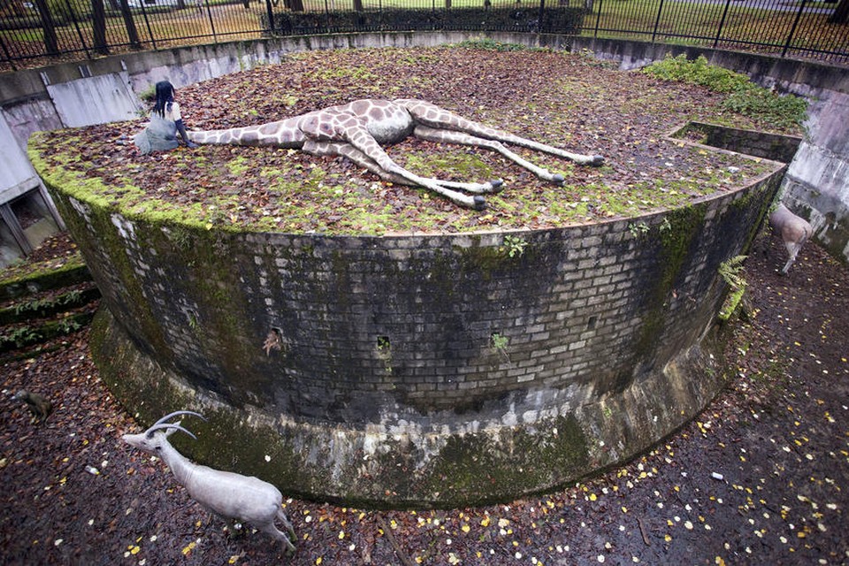 Beeld van het zwaar beschadigde kunstwerk in de Berenkuil.