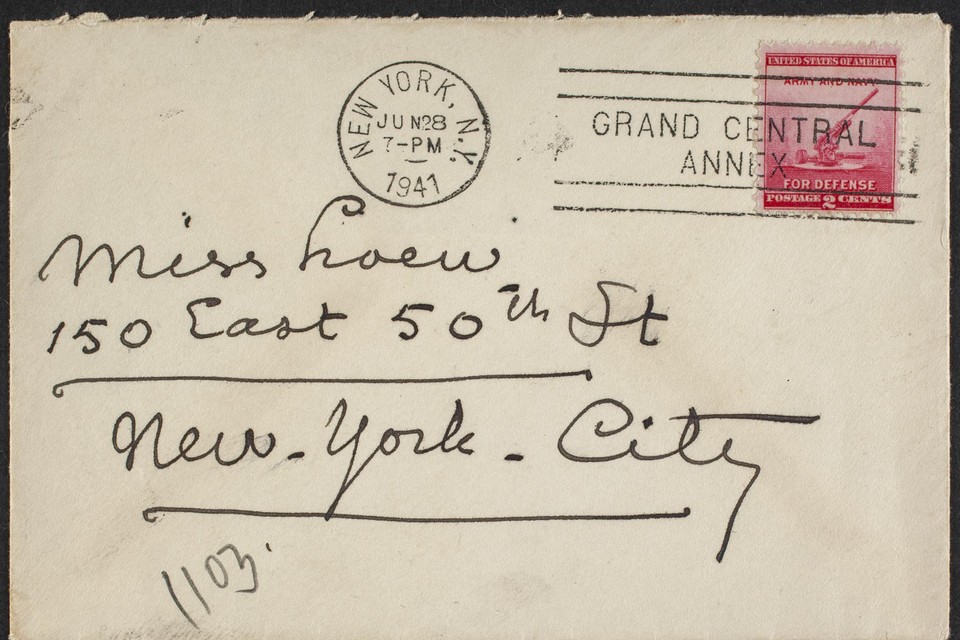 Een aan De Schultess-Loew geadresseerde envelop van Mondriaan uit 1941.