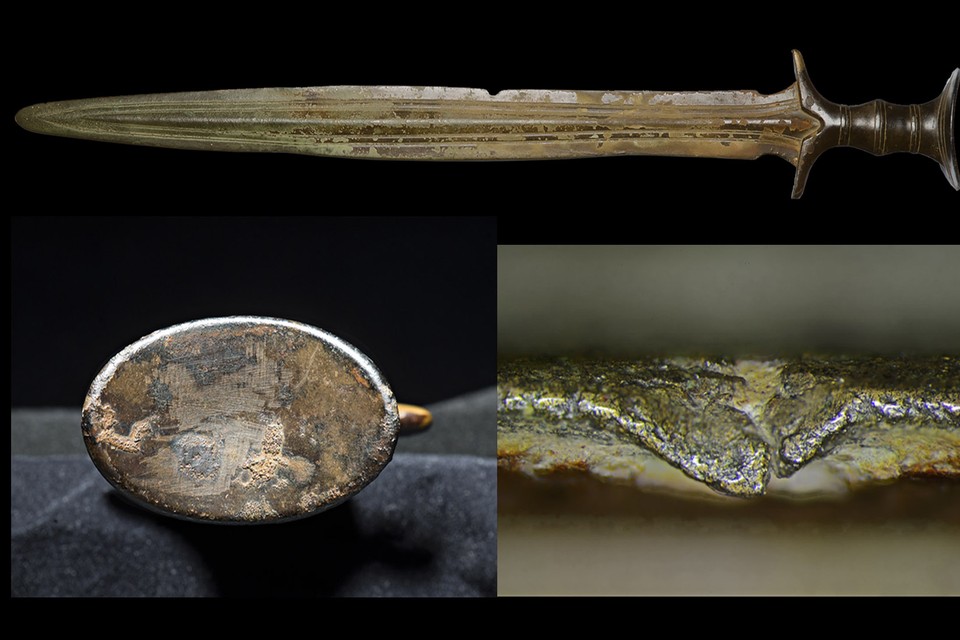 Het tussen Thorn en Wessem gevonden zwaard uit de bronstijd is 53 centimeter lang en weegt een halve kilo. 