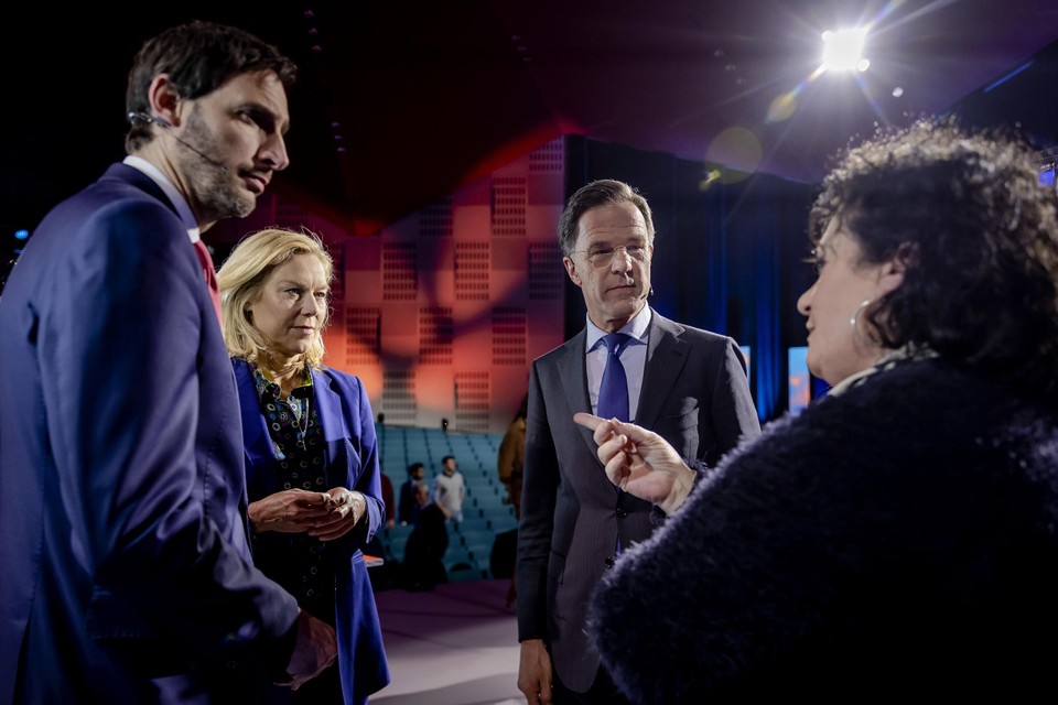Mark Rutte na een debat met BBB-leider Caroline van der Plas.