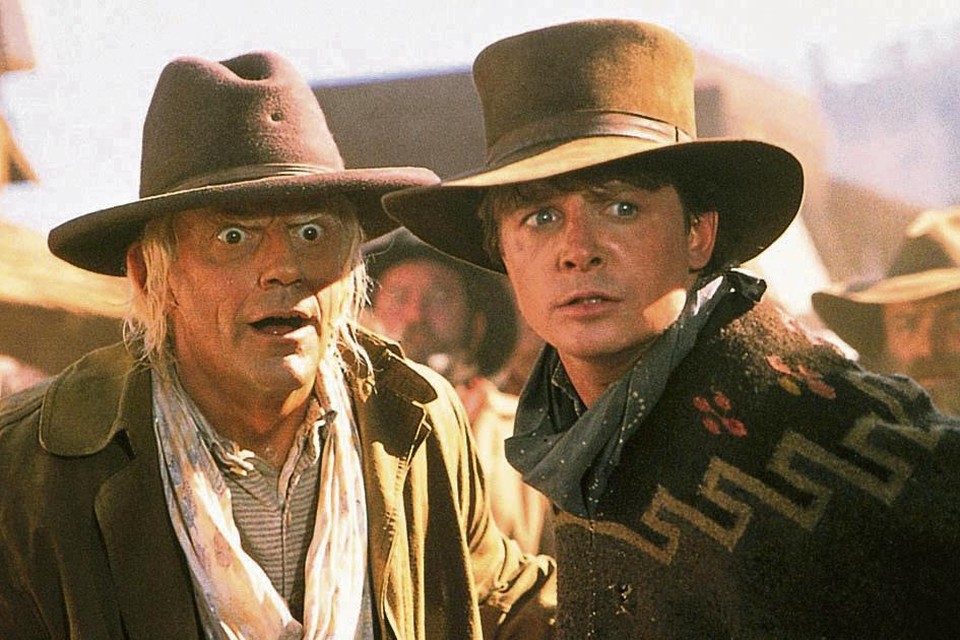 Michael J. Fox (rechts) en Christopher Lloyd in ‘Back to the Future III’.
