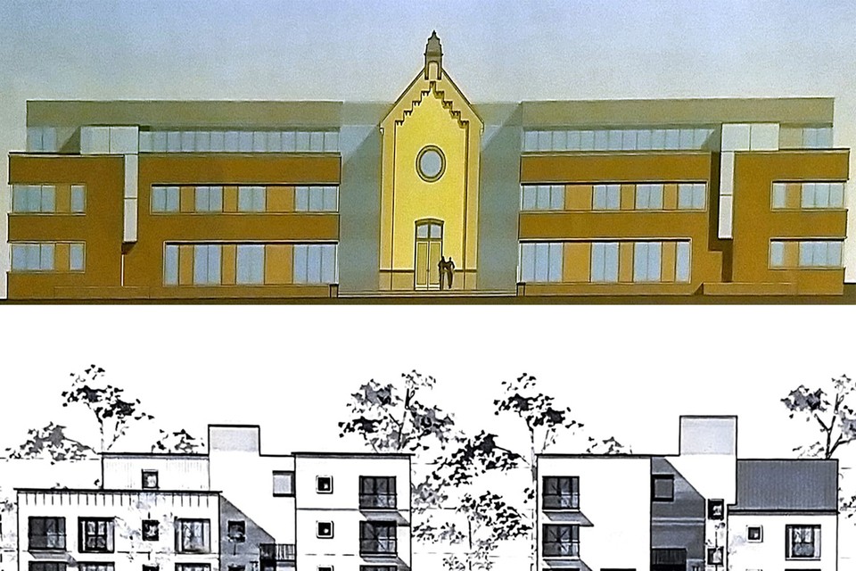 Het oude (boven) en nieuwe ontwerp voor de nieuwbouw op de plek van de Bergervliet. 