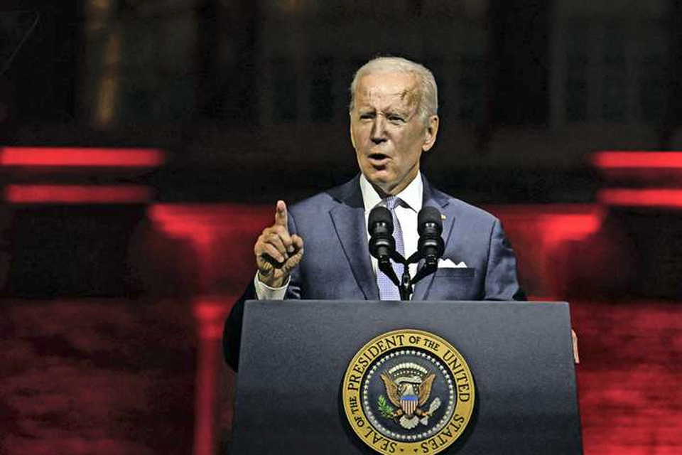 US President Joe Biden speecht in het Independence National Historical Park in Philadelphia, Pennsylvania. 
