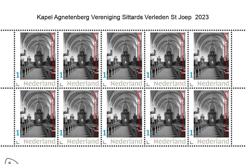 De officiële postzegel met de beeltenis van het interieur van de veelbesproken kloosterkapel verschijnt later deze maand.