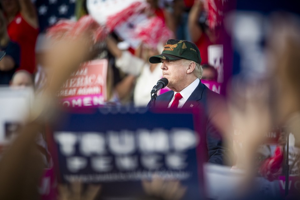 Donald Trump tijdens zijn campagne in oktober 2016. 