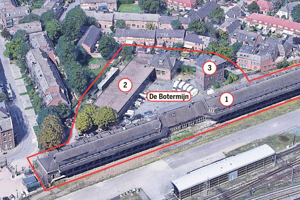 Overzicht van het gebiedje rond de Botermijn in Maastricht. Het station ligt links van deze foto, op ongeveer 500 meter. 