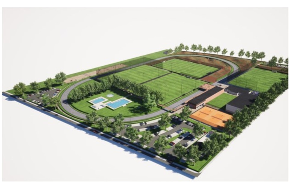 De plannen voor het toekomstige sportpark ’t Maasveld in Neer. 