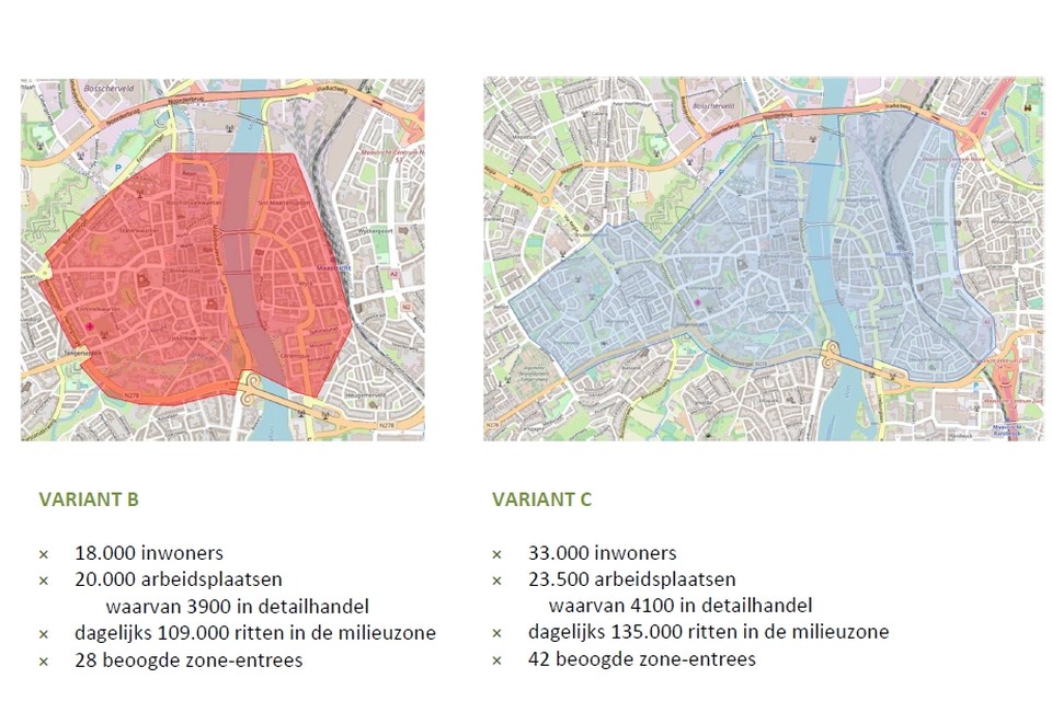 Twee varianten van de Maastrichtse milieuzone. 