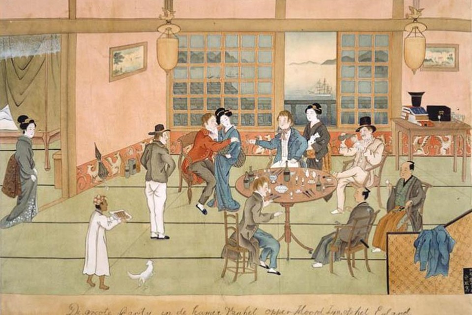 Een  partij bij het VOC-opperhoofd van Dejima rond 1800.