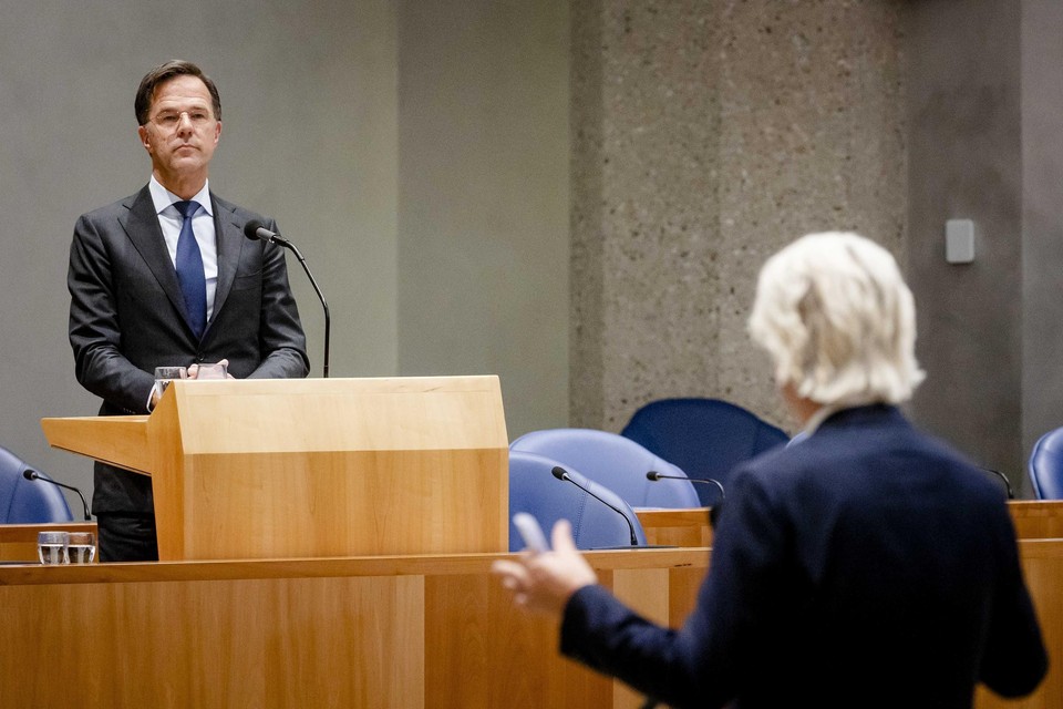 Premier Mark Rutte in debat met Geert Wilders. 