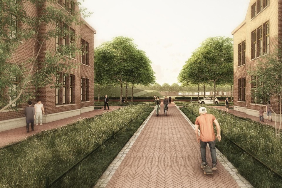 Impressie van de ‘Exercitiestraat’ van de nieuwe wijk Kazernekwartier in Blerick. 