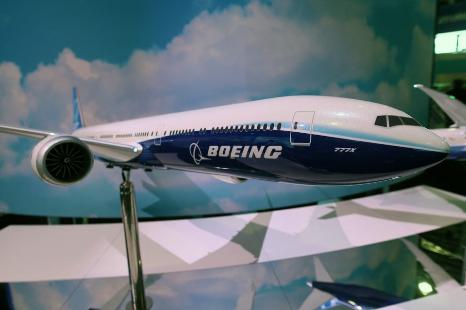 Een model van de 777X van Boeing. 