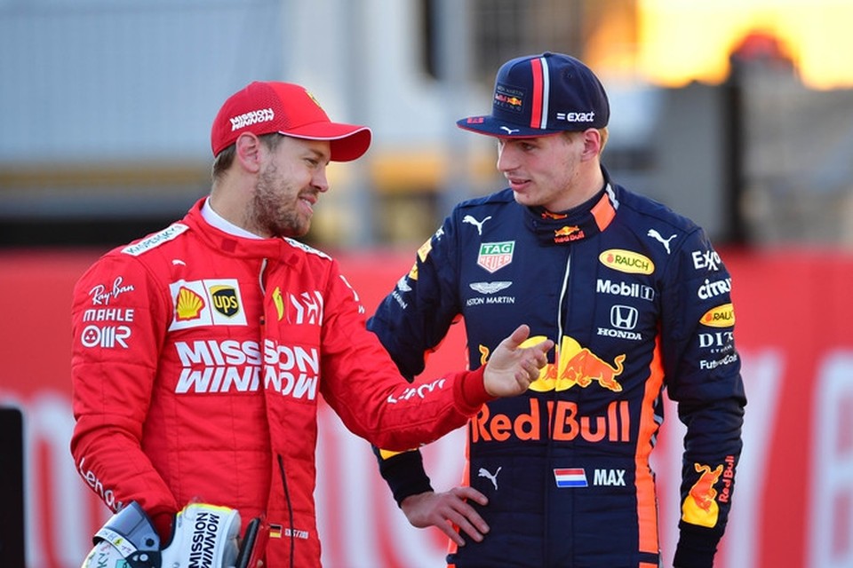 Sebastian Vettel en Max Verstappen. 