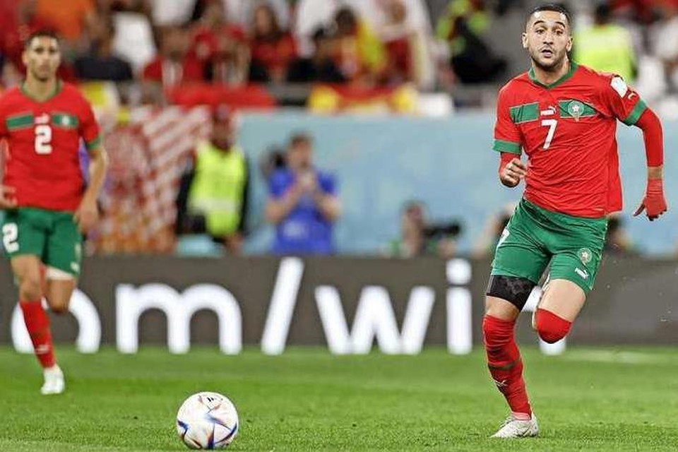 Hakim Ziyech stoomt op namens Marokko. 