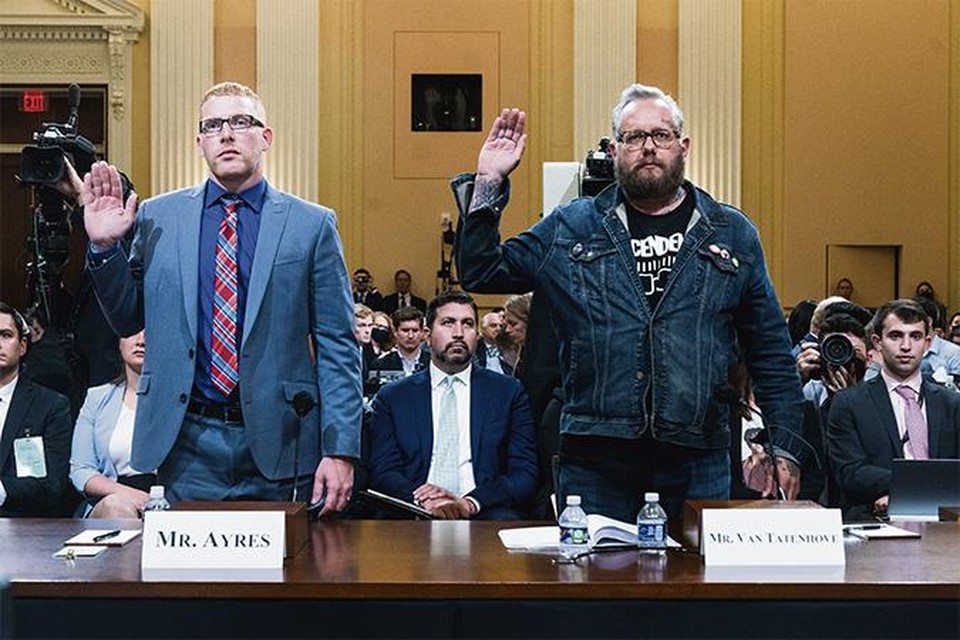 De getuigenissen van onder andere Capitoolbestormer Stephen Ayres (links) en Jason van Tatenhove, woordvoerder Oath Keepers, droegen bij aan de veroordeling van twee Oath Keepers. 