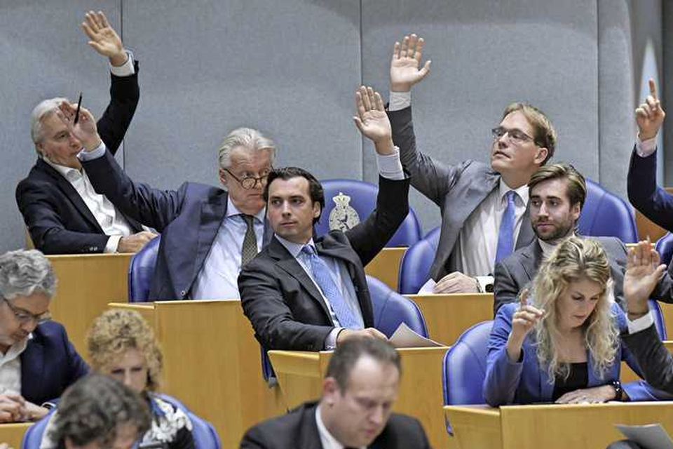 Het recente gedrag van fractievoorzitter Thierry Baudet (midden) en zijn FvD-Kamerleden leidt tot veel verontwaardiging in de Tweede Kamer. 