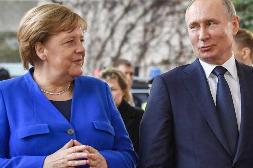 Angela Merkel en Vladimir Poetin. 