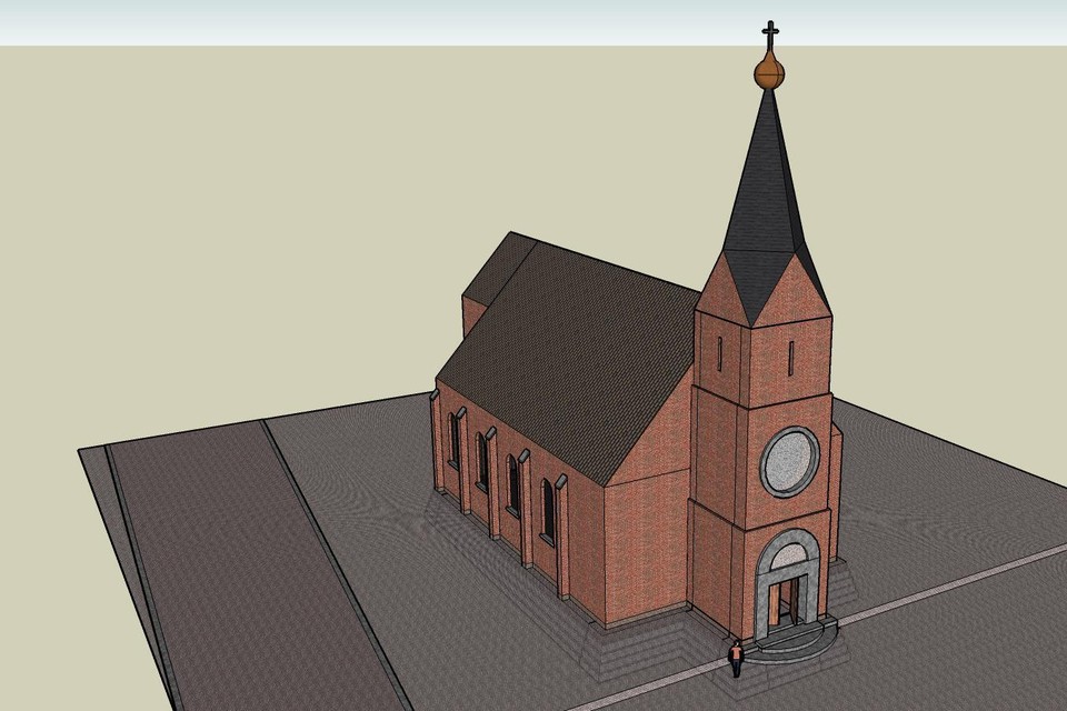 Reconstructietekening van het oorspronkelijke ontwerp van de kerktoren. 