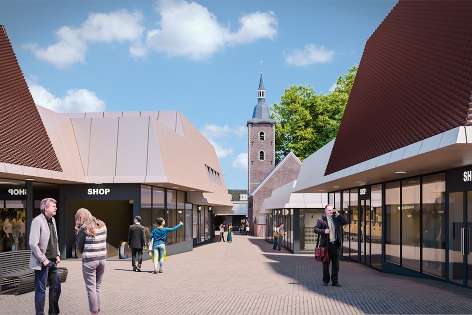 Impressie van het vernieuwde winkelcentrum Den Tempel in Sittard. 