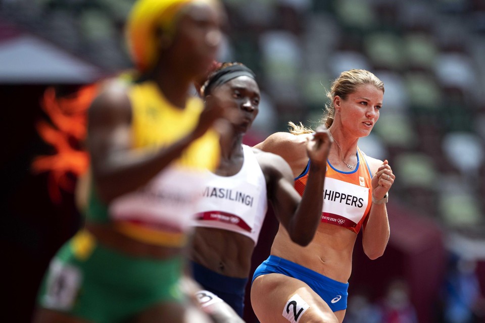 Dafne Schippers vorig jaar in actie tijdens de Olympische Spelen in Tokio. 