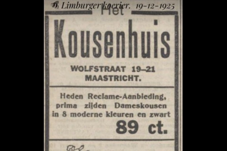Advertentie van Het Kousenhuis uit 1925, in de Limburgerkoerier.